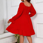 Damen Freizeitkleid mit voluminösen Ärmeln und frischem Saum R&B