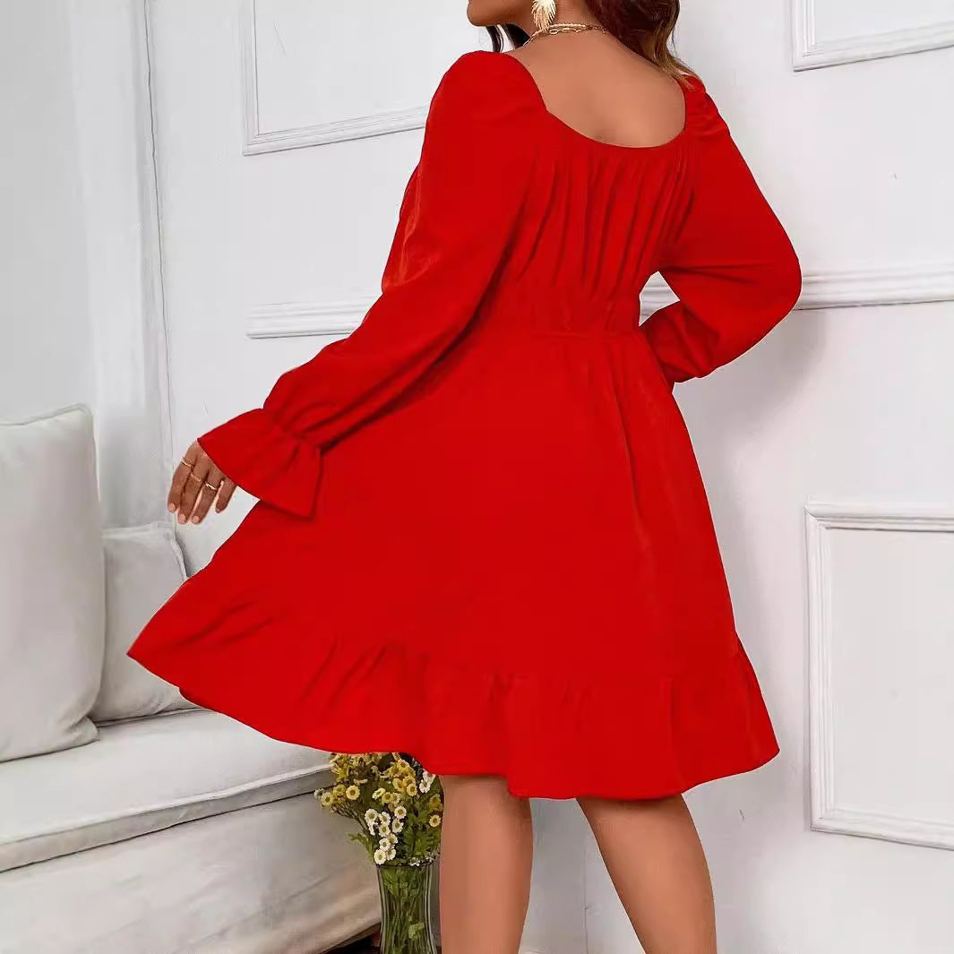Damen Freizeitkleid mit voluminösen Ärmeln und frischem Saum R&B