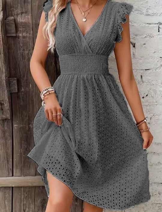 Damen Wickelkleid mit luftigen Rüschen und elastischem Bund R&B