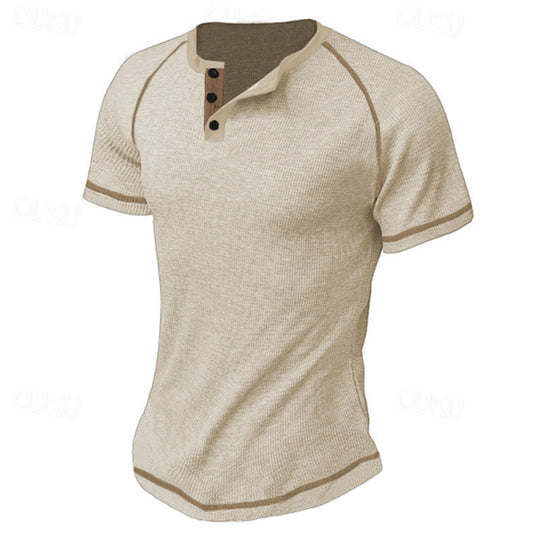 Herren Kurzarm-Henley-T-Shirt mit strukturierter Oberfläche und praktischer Knopfleiste R&B