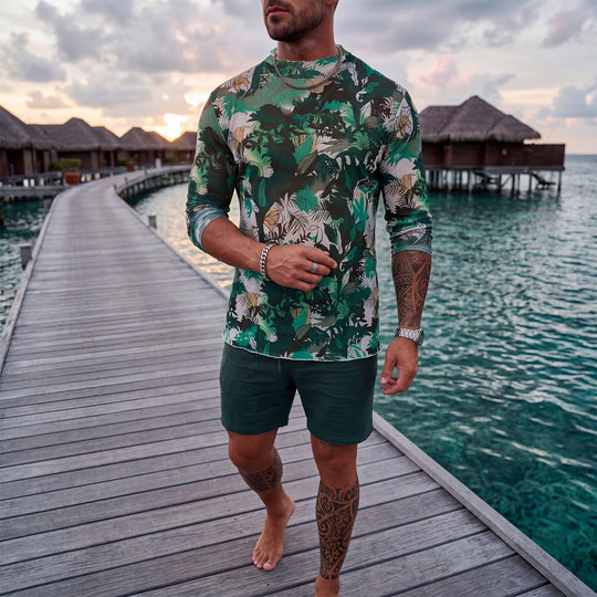 Herren Langarm-Badeoberteil mit floralem Design R&B