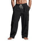 Herren nan lockere Leinen-Cargohose mit elastischem Tunnelzugbund und aufgesetzten Klappentaschen R&B