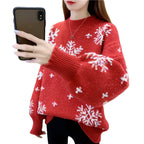 Damen Strickpullover mit Wintermotiv und Puffärmeln R&B