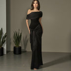 Damen Langarm Maxikleid mit asymmetrischem Schnitt und dekorativen Drapierungen R&B