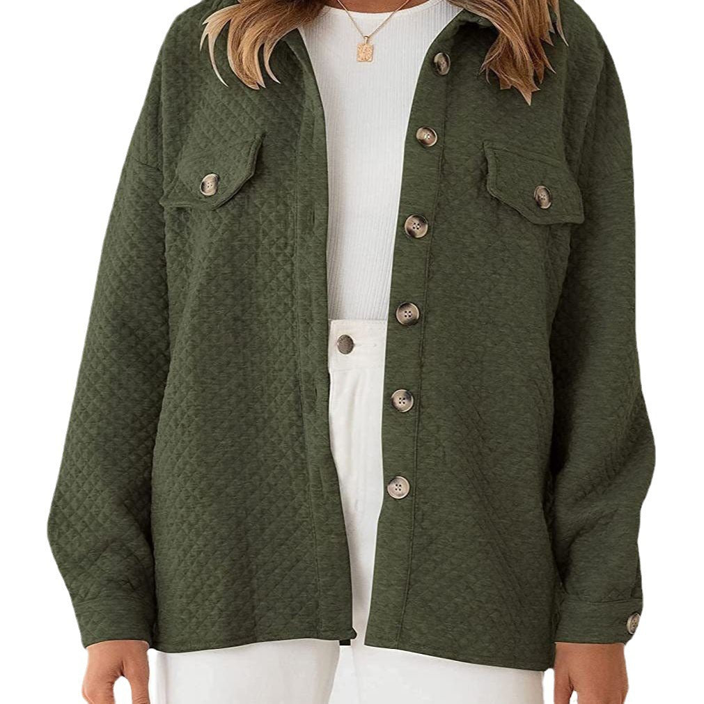Damen gestepptes Overshirt mit Taschen und Knopfdetails R&B