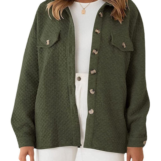 Damen gestepptes Overshirt mit Taschen und Knopfdetails R&B