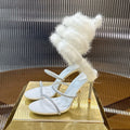 Damen Elegante Hochwertige Sandalen mit funkelnden Riemen und luxuriösem Kunstfell R&B
