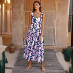 Damen Maxikleid mit elastischen Trägern und fließendem Rock R&B