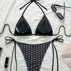 Damen Triangel-Bikini mit modischem Punkten-Design und verstellbaren BindR&Bändern R&B