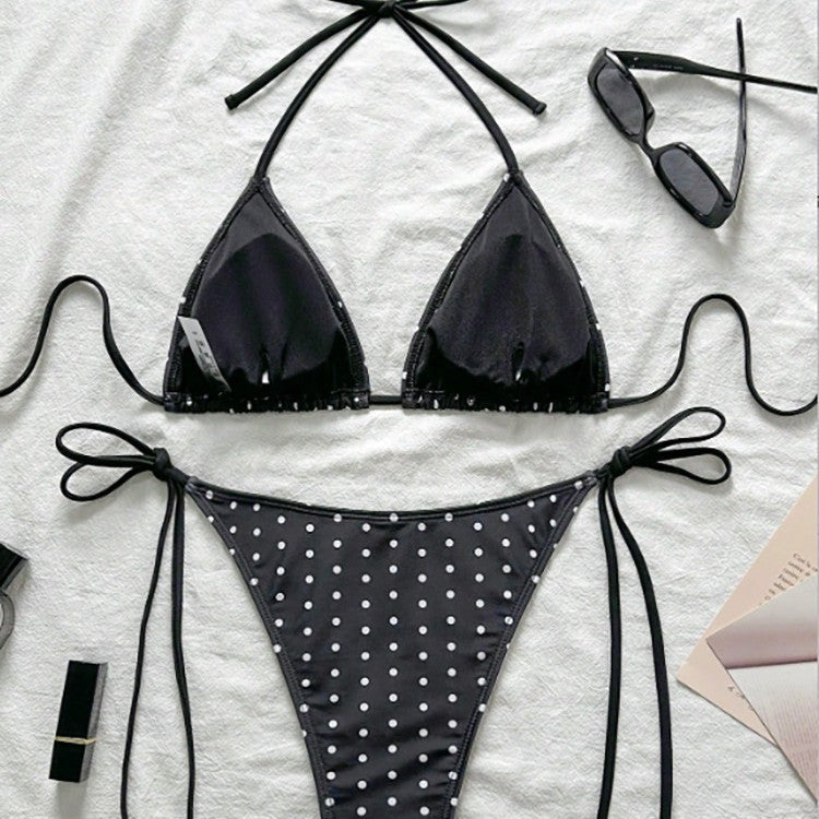 Damen Triangel-Bikini mit modischem Punkten-Design und verstellbaren BindR&Bändern R&B