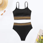 Damen Hochtaillierter Bikini-Set mit modischem Crop-Top und elastischem Bund R&B