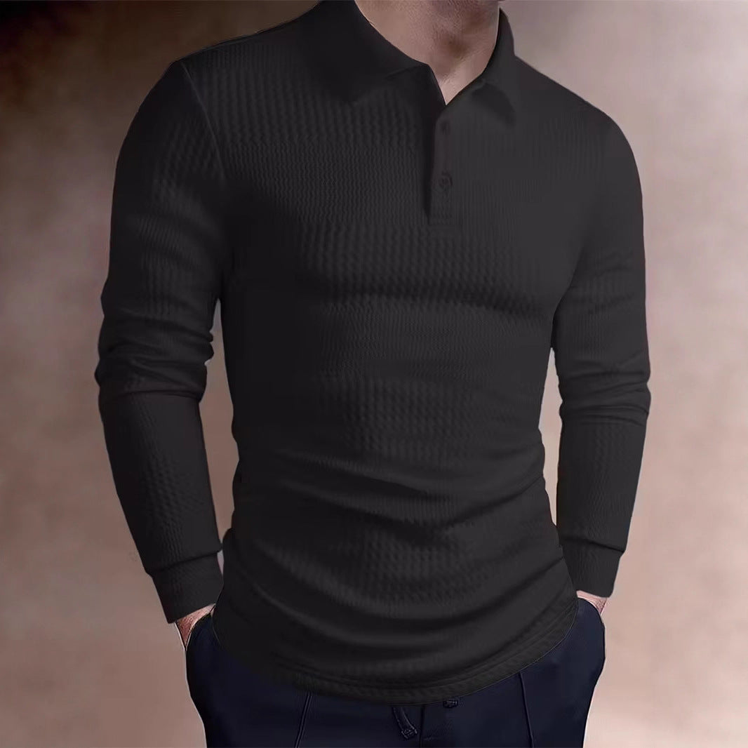 Herren nan tailliertes Waffelstrick-Poloshirt mit klassischem Polokragen R&B