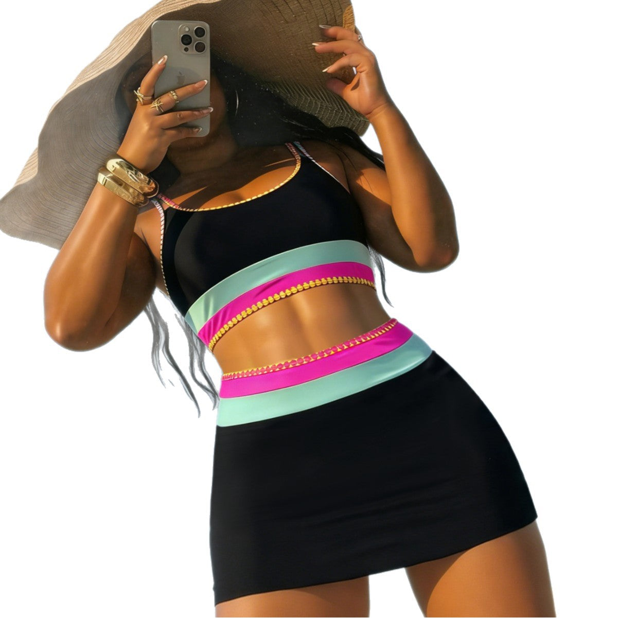 Damen Bikinikleid mit modischem Cut-Out und farbigen Akzenten R&B