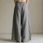 Damen weite Leinenhose mit eleganter Bundfalte und Taschen R&B
