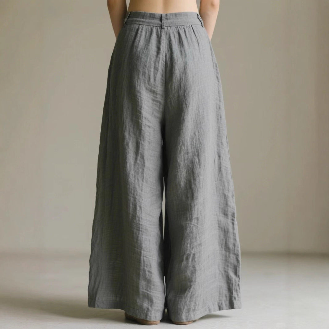 Damen weite Leinenhose mit eleganter Bundfalte und Taschen R&B
