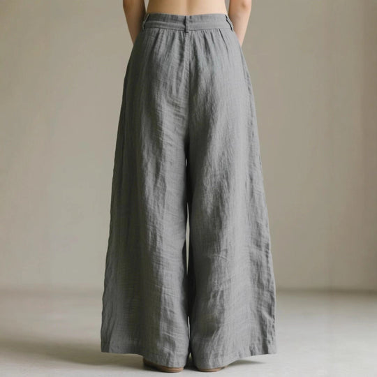 Damen weite Leinenhose mit eleganter Bundfalte und Taschen R&B