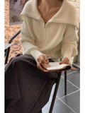 Damen Modischer Oversized-Pullover mit Kragen und Reißverschluss