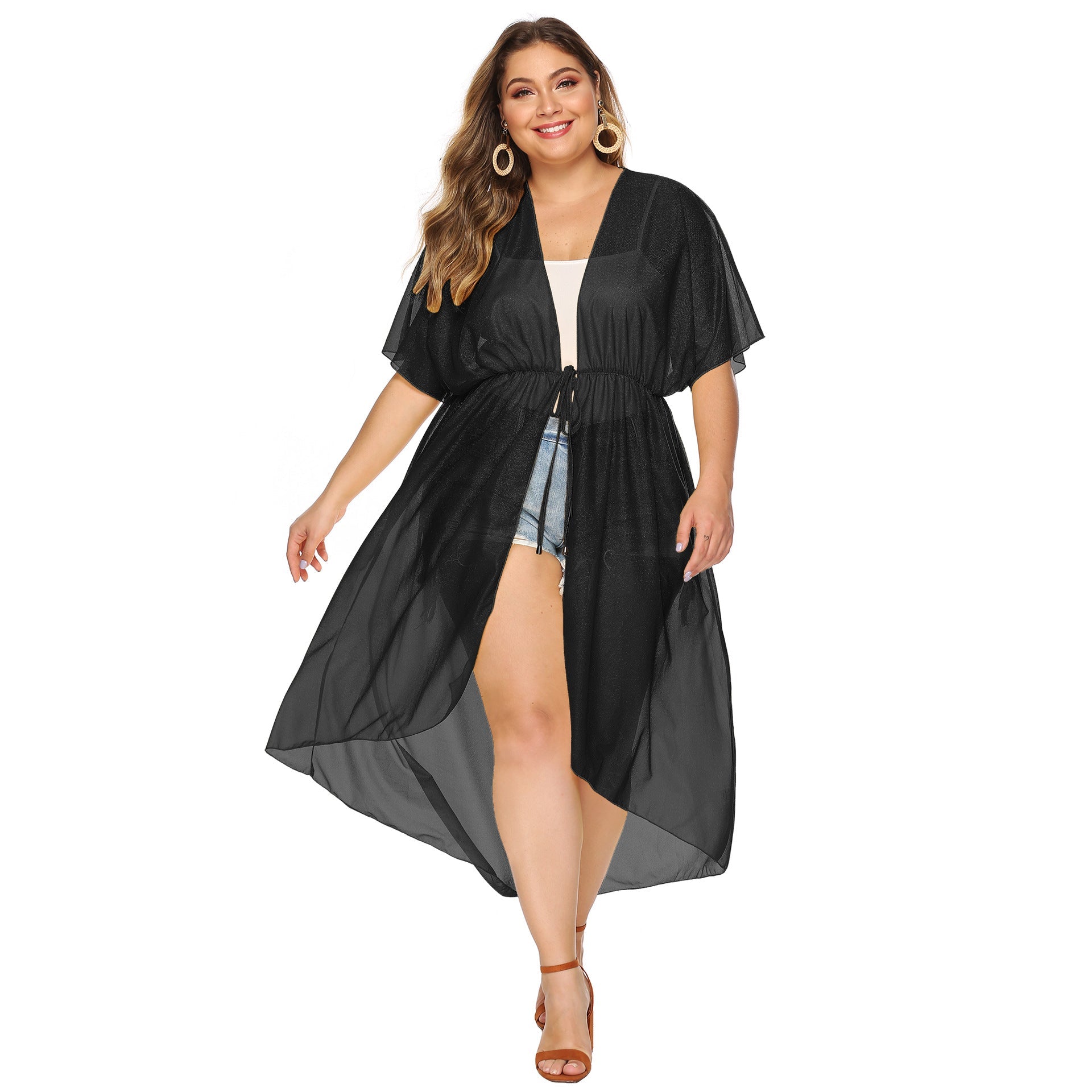 Damen eleganter transparenter Strandkimono R&B