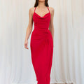 Damen Elegantes Maxikleid mit asymmetrischem Cowl-Ausschnitt und stilvoller Raffung
