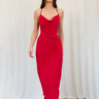 Damen Elegantes Maxikleid mit asymmetrischem Cowl-Ausschnitt und stilvoller Raffung