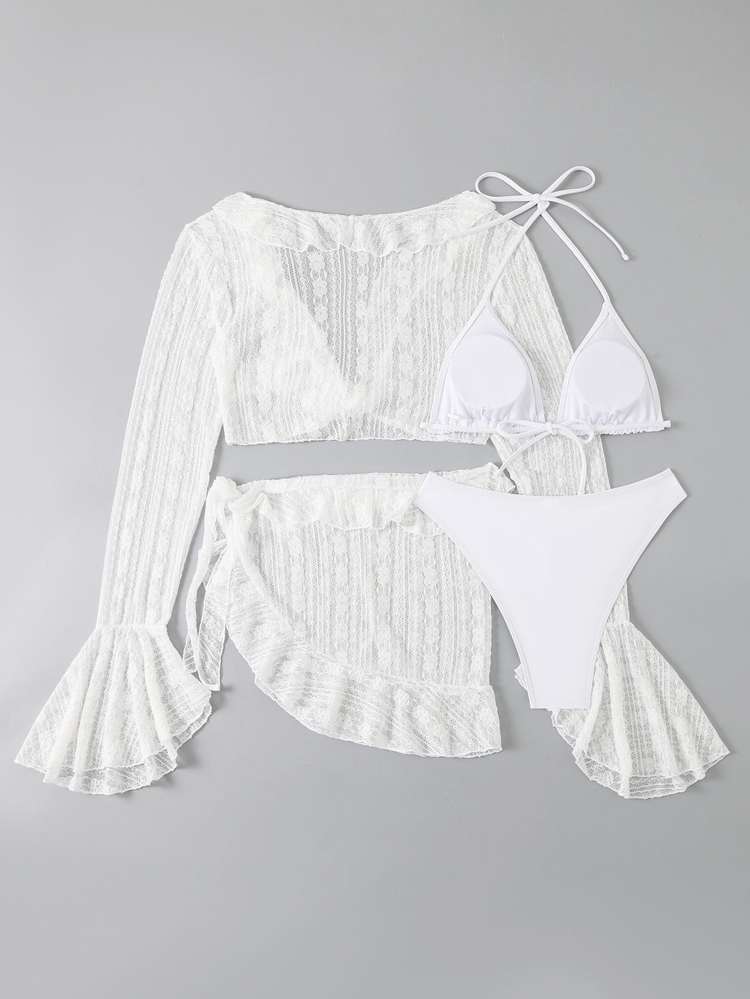 Damen zweiteiliges Badeanzug-Set mit verführerischem Spitzenoberteil und hoch taillierter Hose R&B