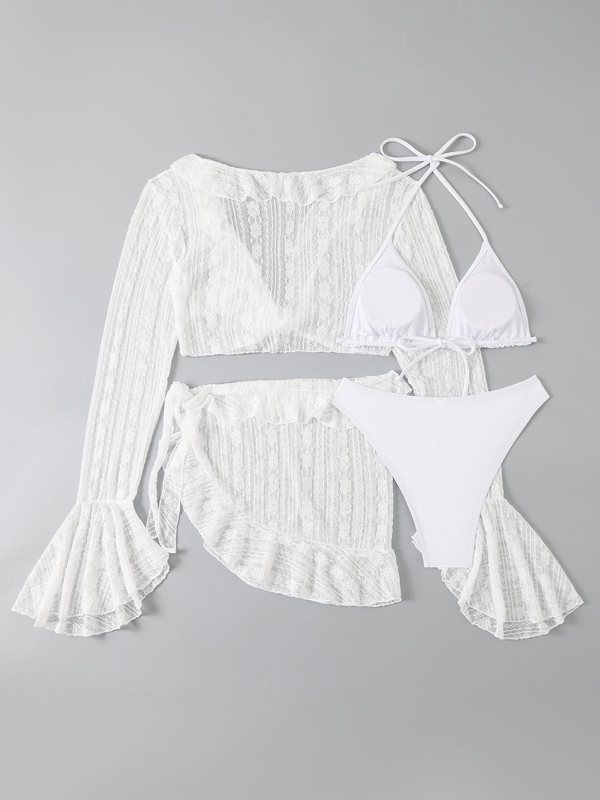 Damen zweiteiliges Badeanzug-Set mit verführerischem Spitzenoberteil und hoch taillierter Hose R&B