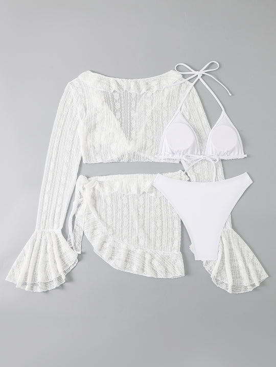 Damen zweiteiliges Badeanzug-Set mit verführerischem Spitzenoberteil und hoch taillierter Hose R&B