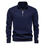 Herren nan Stehkragen-Pullover mit kurzem Reißverschluss und Kontrastseitenstreifen R&B