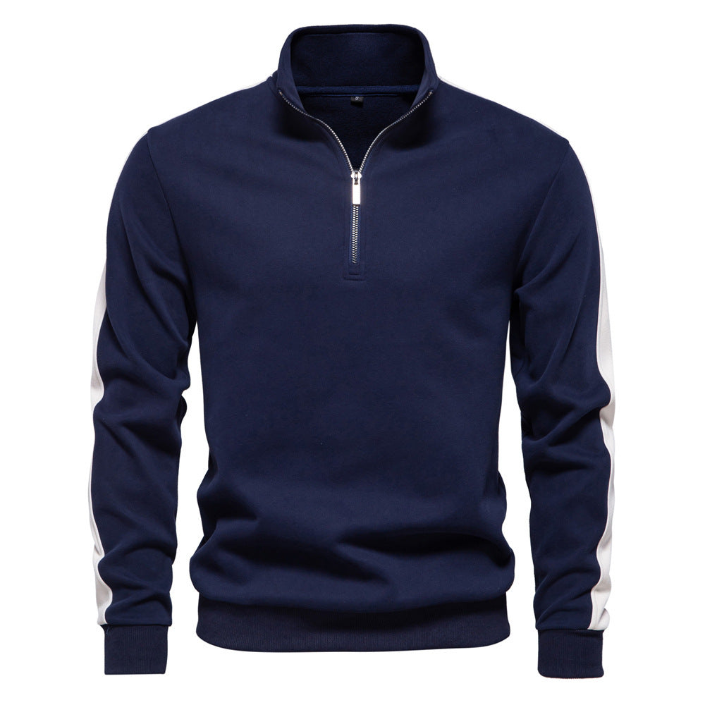 Herren nan Stehkragen-Pullover mit kurzem Reißverschluss und Kontrastseitenstreifen R&B