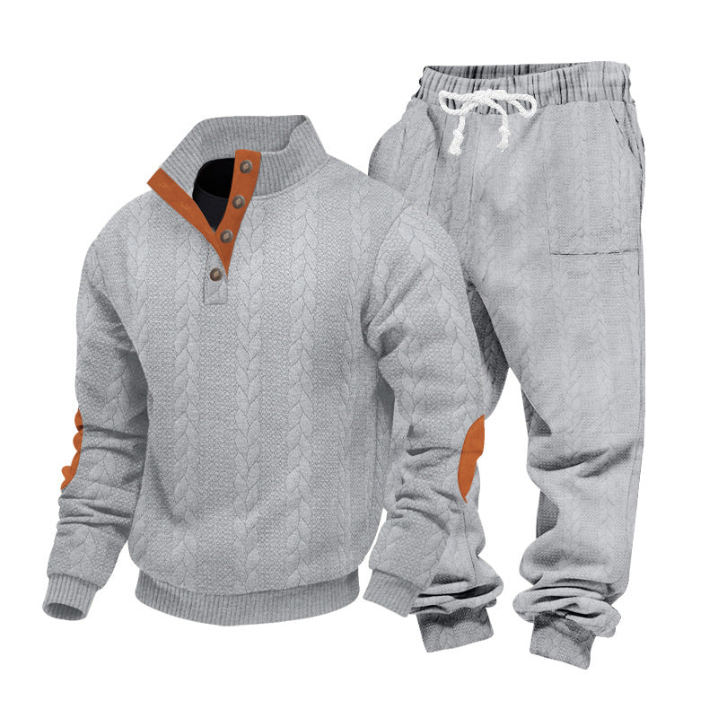 Herren nan Strickkombination aus Pullover und Jogginghose mit Zopfmuster und Ellenbogenbesatz R&B
