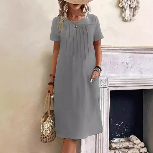 Damen lässiges Midi-Kleid mit Falten-Design und praktischen Taschen R&B