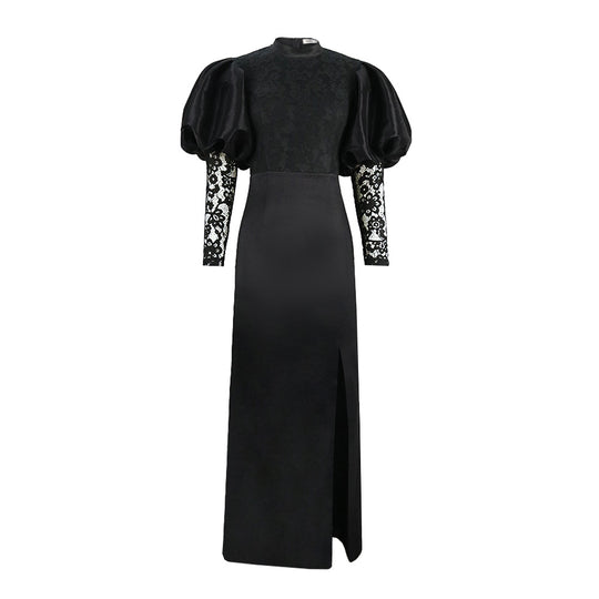 Damen Maxikleid mit glamourösem Spitzenoberteil und voluminösen Ärmel R&B