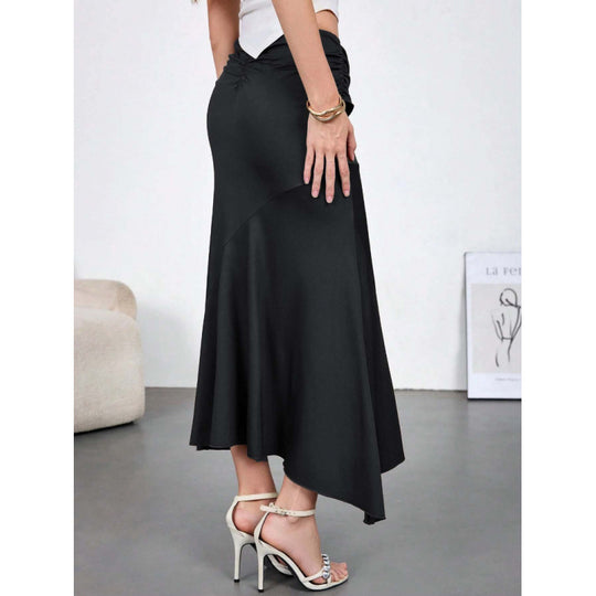 Damen Eleganter maxi Rock mit asymmetrischem Schnitt und praktischem Bindegürtel R&B