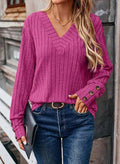 Damen Pullover mit V-Ausschnitt und strukturiertem Design R&B