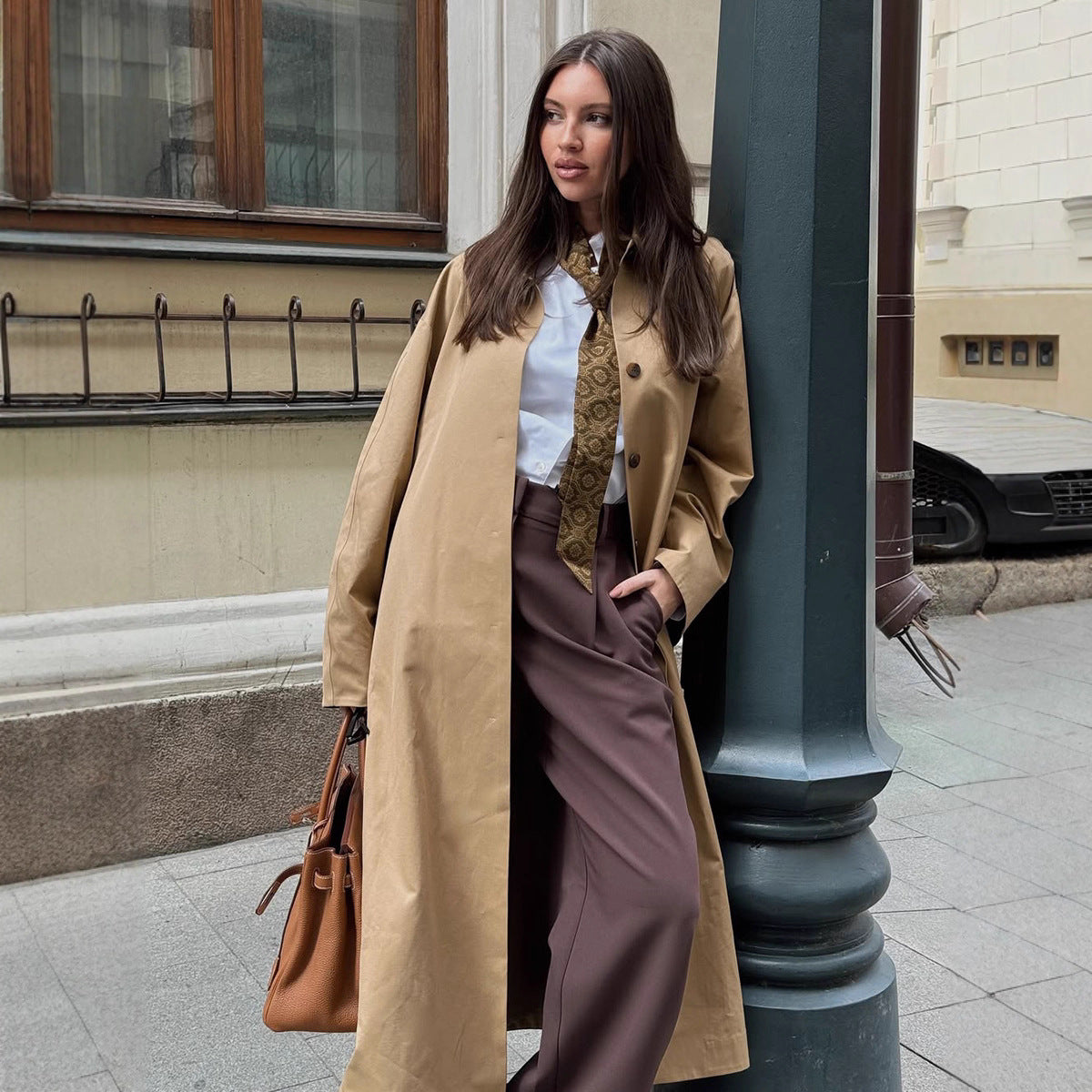 Damen Modischer Oversized-Trenchcoat mit breitem Kragen und Knopfleiste R&B