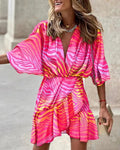 Damen Wickelmini-Kleid mit voluminösen Ärmeln und modischem Animal-Print R&B