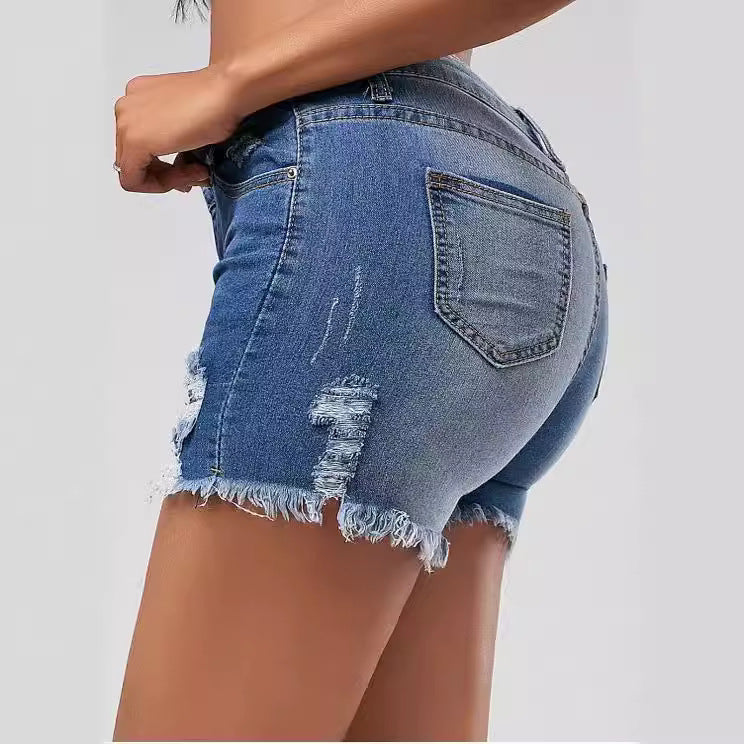Damen Destroyed Denim Shorts R&B