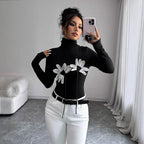 Damen Langarm-Bodysuit mit floralem Schnitt und hohem Kragen R&B