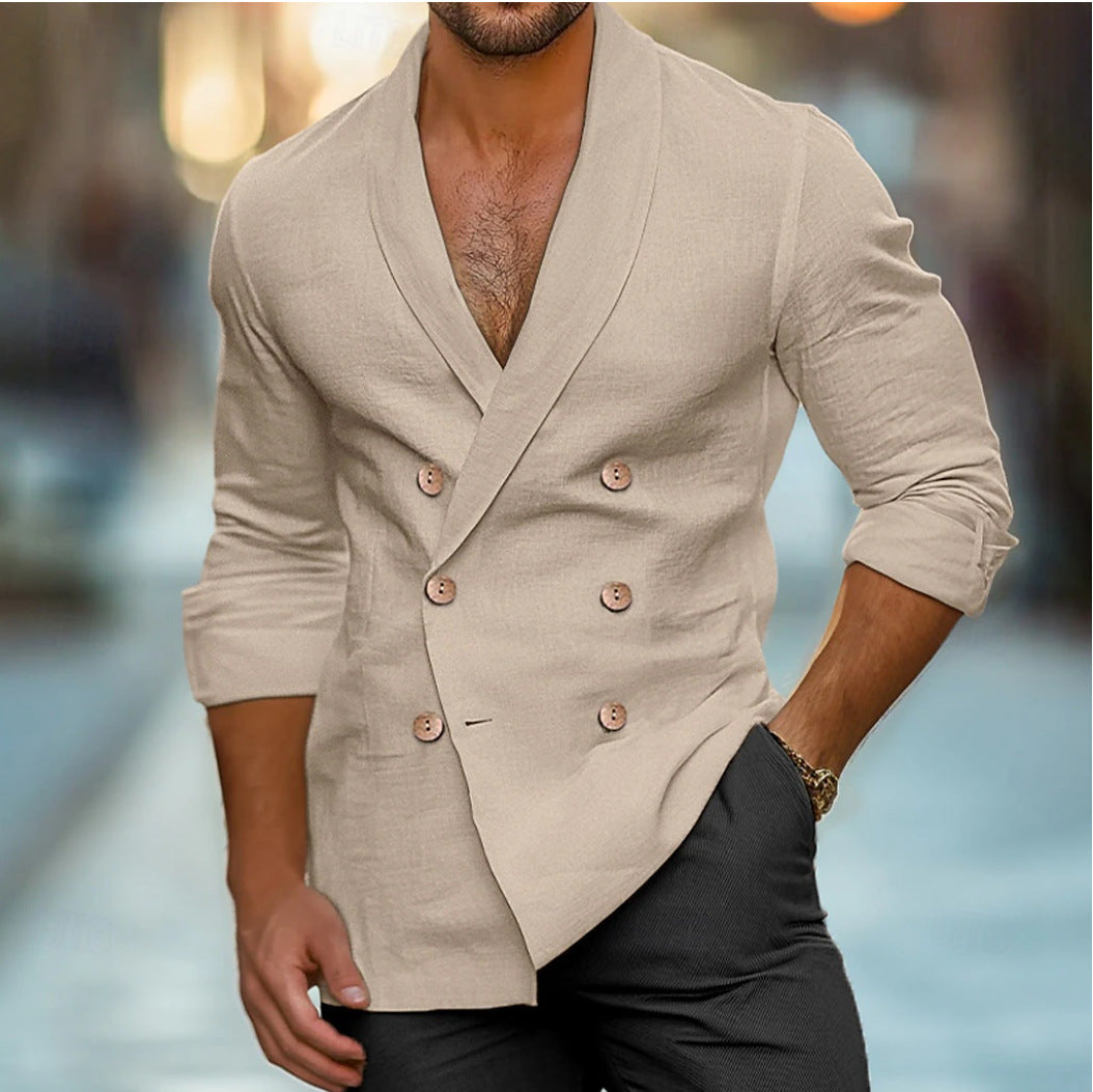Herren eleganter Leinenblazer mit modernem Schnitt und doppelter Knopfleiste