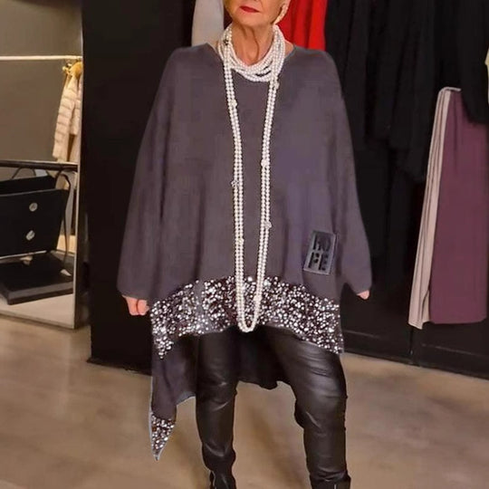Damen Elegantes und fließendes asymmetrisches Strickoberteil R&B