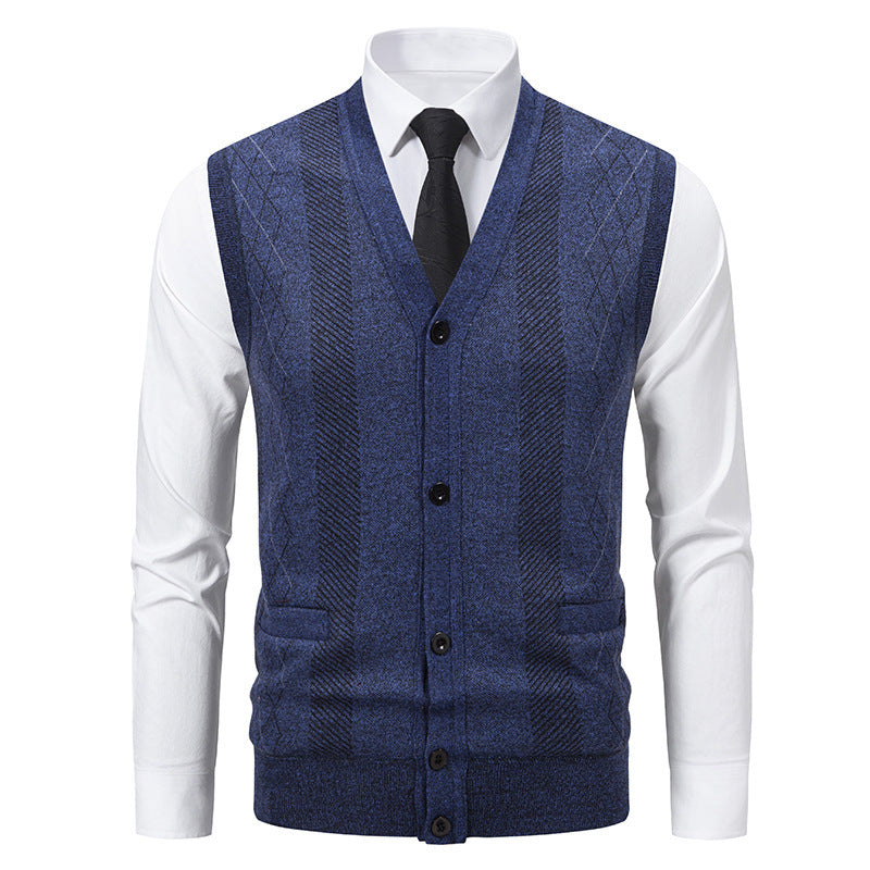 Herren Strickjacke mit klassischem V-Ausschnitt und feinem Zopfmuster R&B