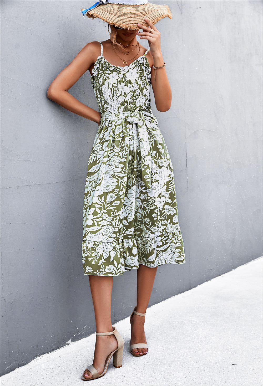Damen Sommerkleid mit Rüschendetails und elastischem Taillenzug R&B
