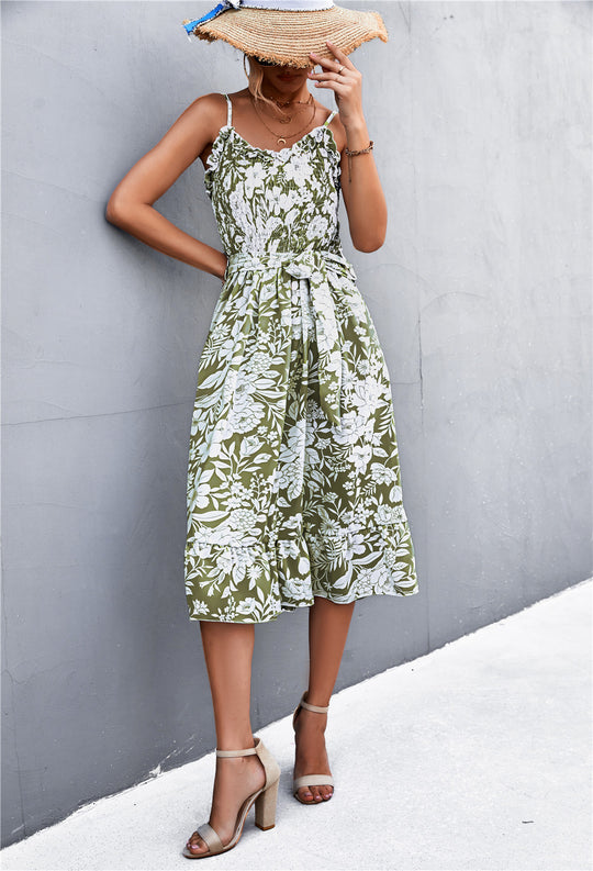 Damen Sommerkleid mit Rüschendetails und elastischem Taillenzug R&B