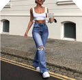 Damen Flared Jeans mit modischen Ripped-Details und hohem Bund R&B