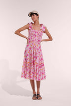 Damen Maxikleid mit floralem Rüschendesign und elastischem Oberteil R&B