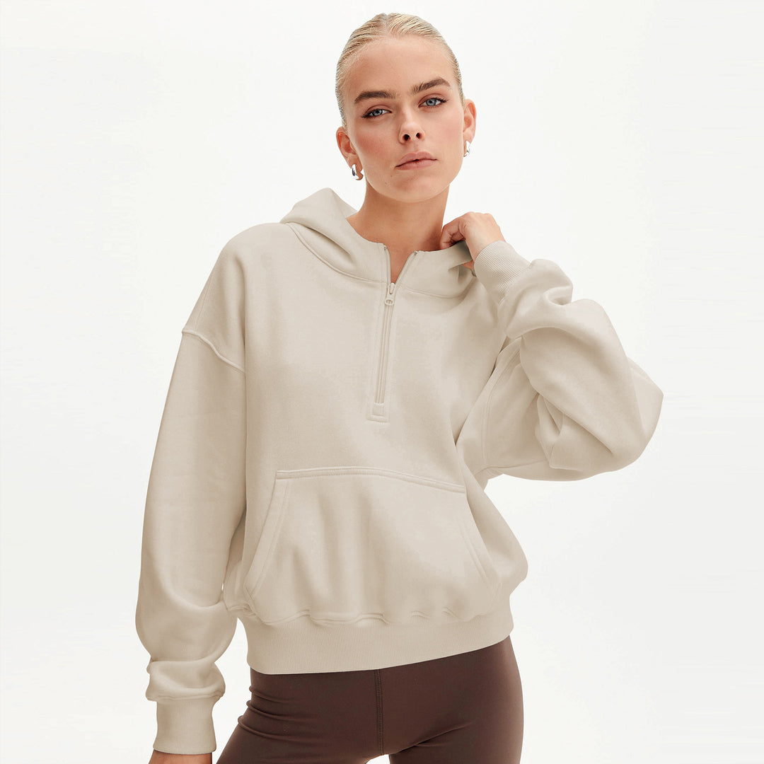 Damen Kapuzenpullover mit halbem Reißverschluss und Kängurutasche R&B