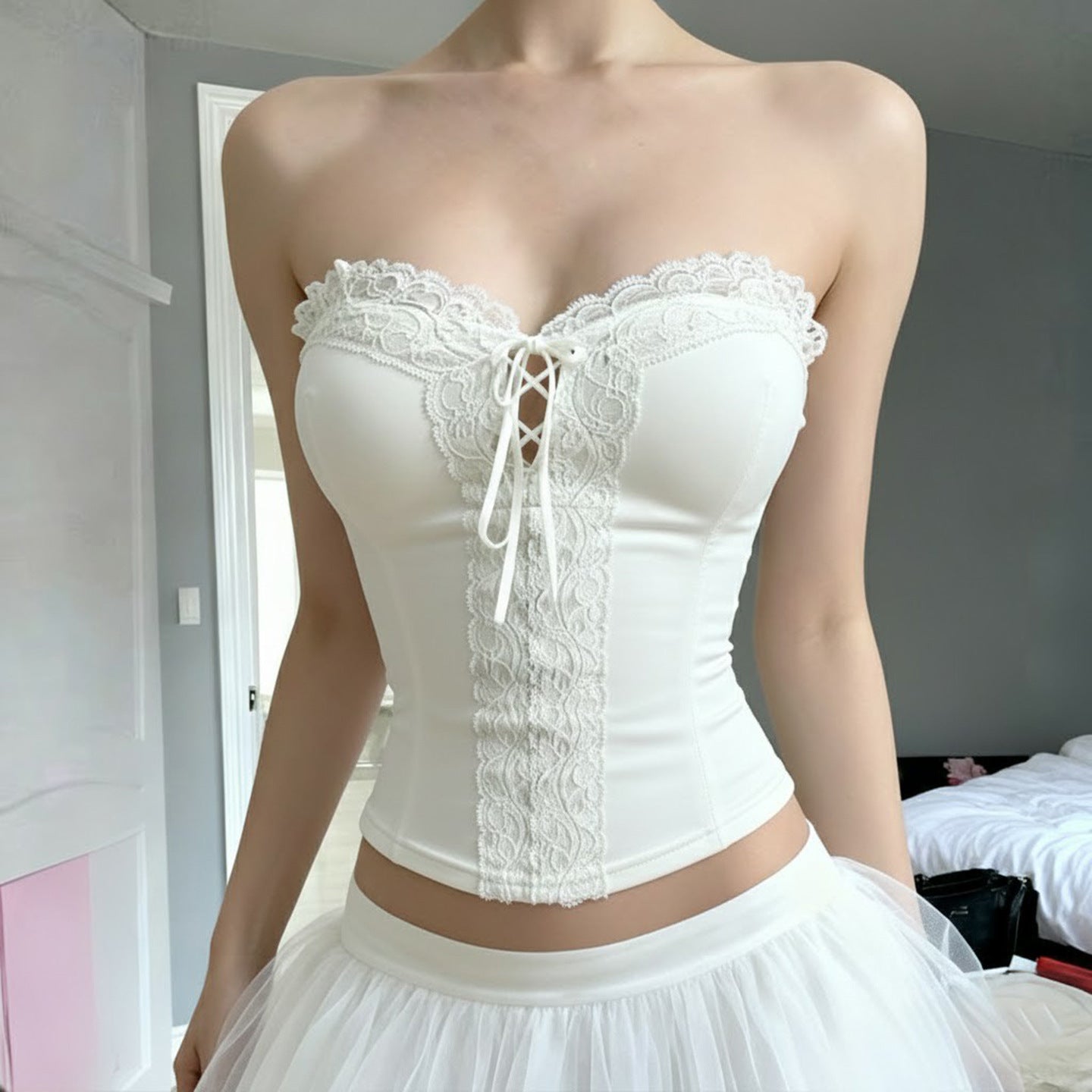 Damen Spitzen-Corsage mit verstellbarem Schnür-Design R&B