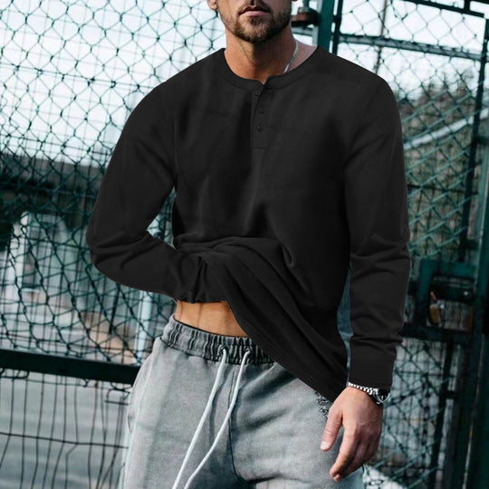 Herren Langärmliges T-Shirt mit Knopfleiste R&B