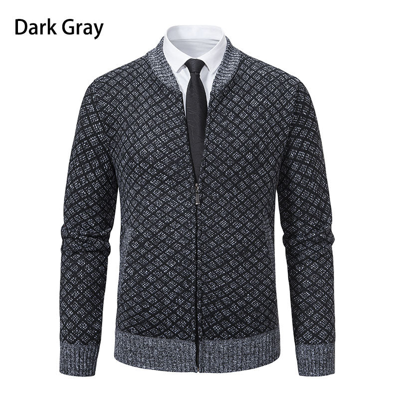 Herren modische Strickjacke mit modernem Zopfmuster und Reißverschluss R&B