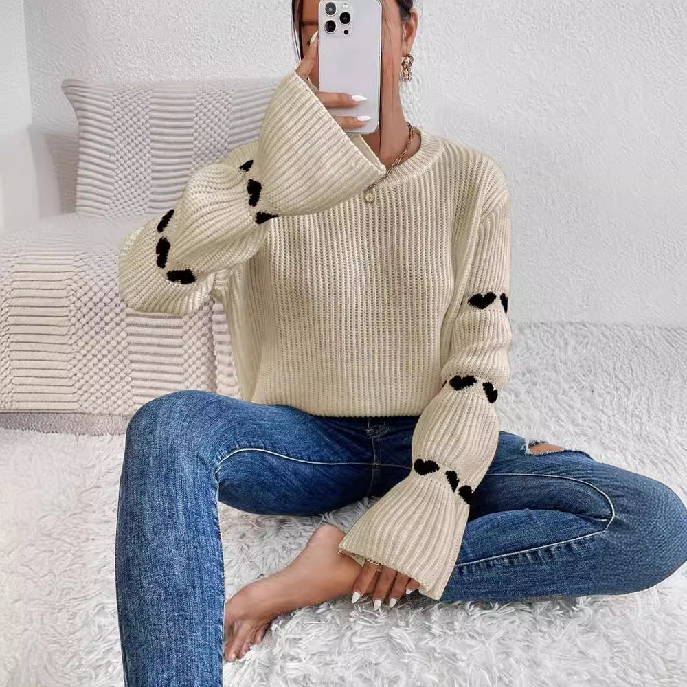 Damen kuscheliger Strickpullover mit modellierenden Ärmeln und Herzmotiv R&B